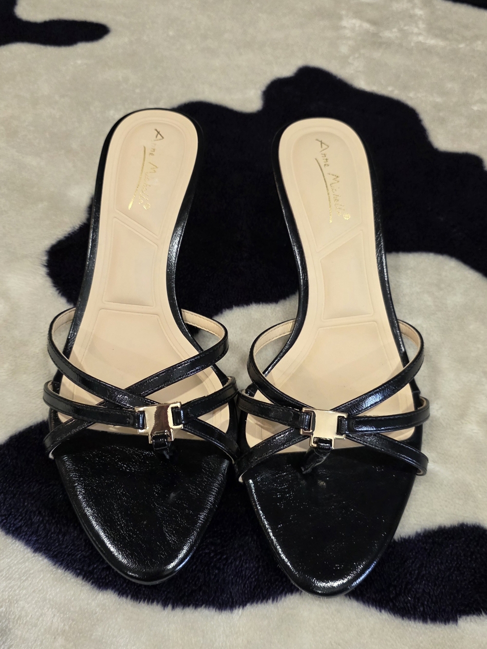 Anne Michelle Black Strappy Slide Sandals